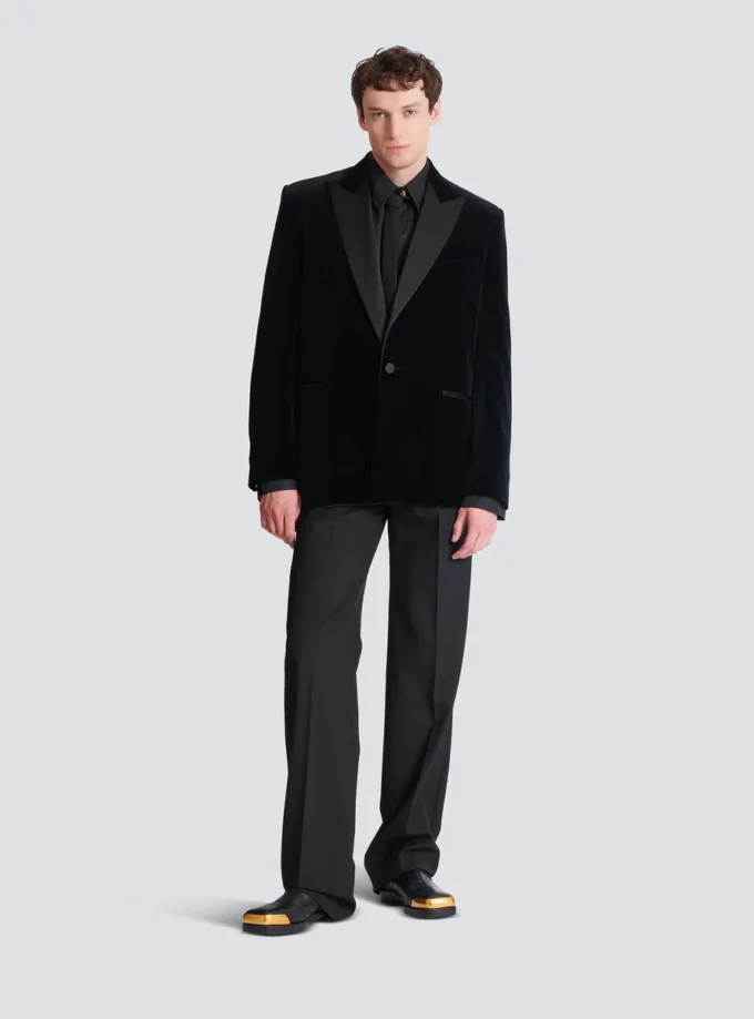 Blazer i sammet och satin med 1 knapp