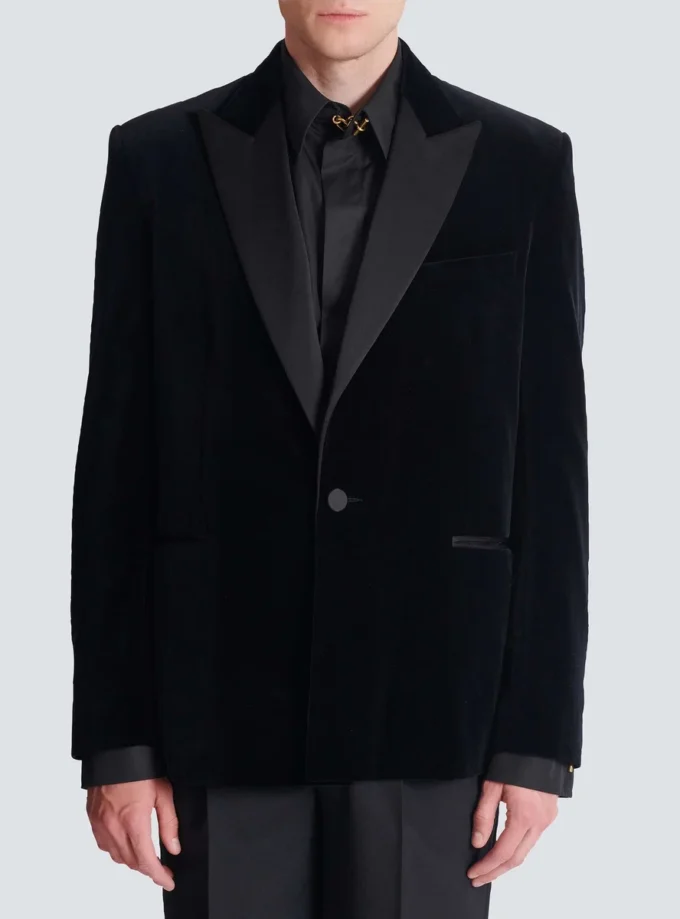 Blazer i sammet och satin med 1 knapp