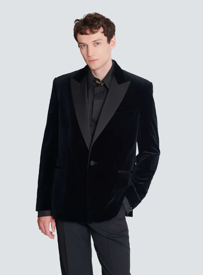 Blazer i sammet och satin med 1 knapp