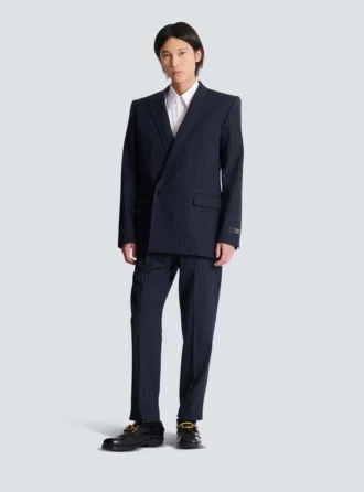 Blazer i ull med smala ränder