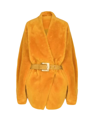 Bältad shearlingkapp