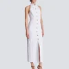 Bodycon-klänning i poplin med öppen rygg Bodycon-klänning i poplin med öppen rygg