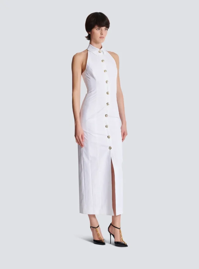 Bodycon-klänning i poplin med öppen rygg Bodycon-klänning i poplin med öppen rygg