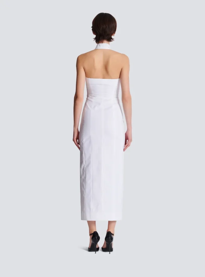 Bodycon-klänning i poplin med öppen rygg Bodycon-klänning i poplin med öppen rygg