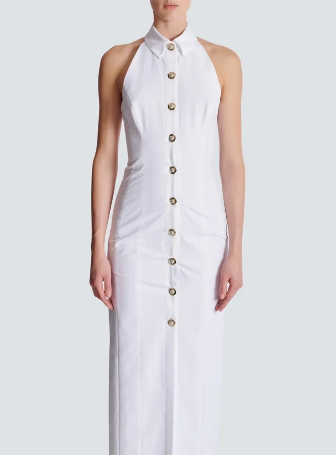 Bodycon-klänning i poplin med öppen rygg Bodycon-klänning i poplin med öppen rygg