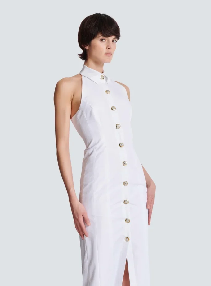 Bodycon-klänning i poplin med öppen rygg Bodycon-klänning i poplin med öppen rygg