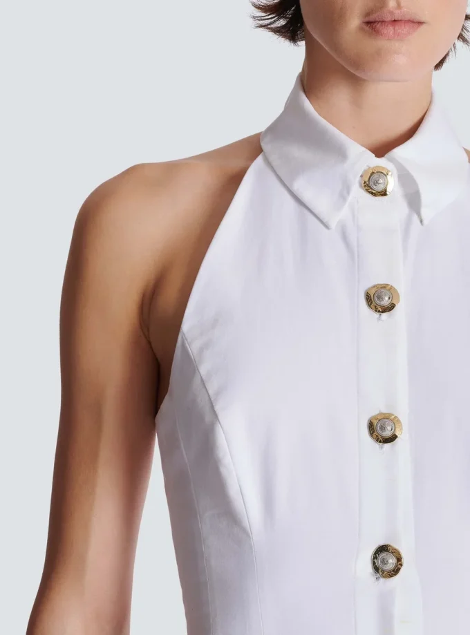 Bodycon-klänning i poplin med öppen rygg Bodycon-klänning i poplin med öppen rygg