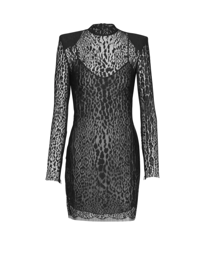 Bodycon-klänning i spets med leopardmönster