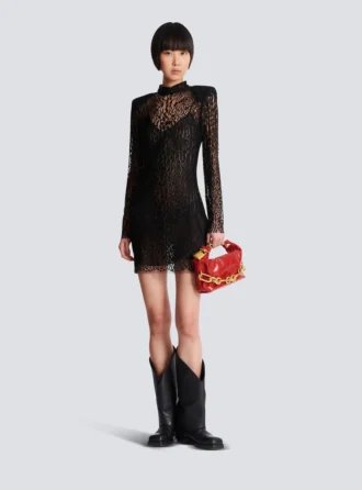 Bodycon-klänning i spets med leopardmönster