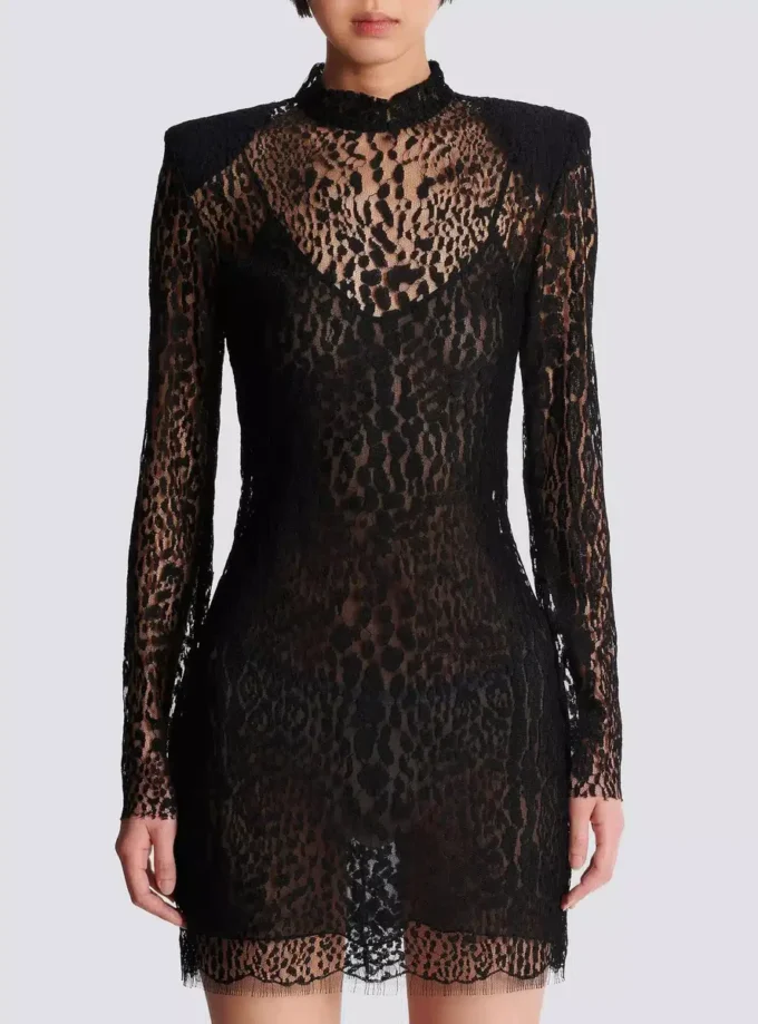 Bodycon-klänning i spets med leopardmönster