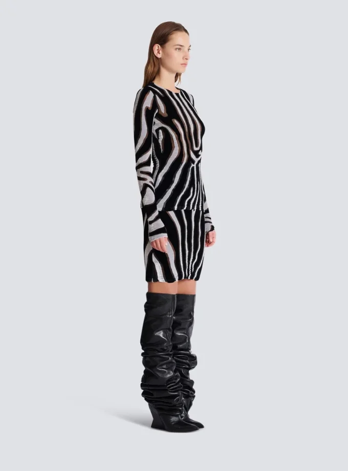 Bodycon-top i sammet med zebramönster