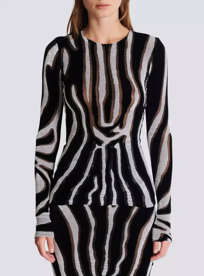 Bodycon-top i sammet med zebramönster