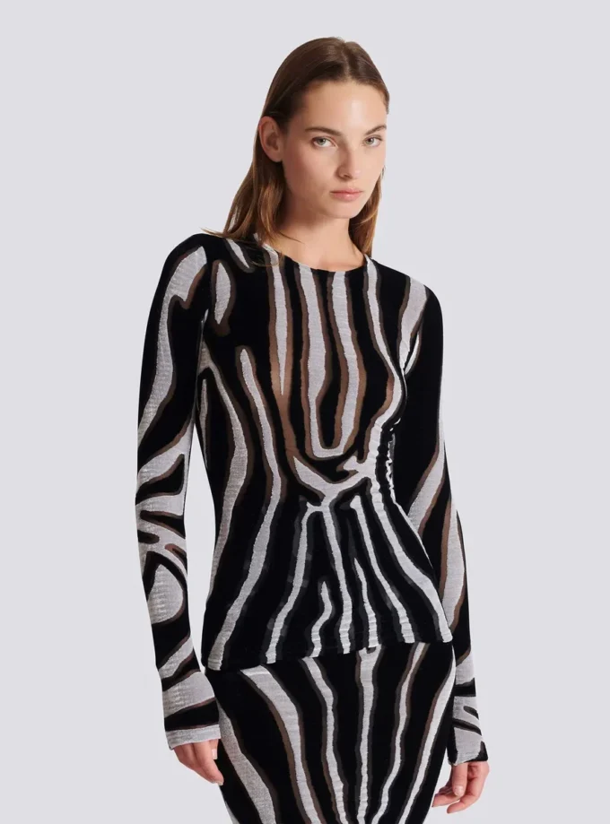 Bodycon-top i sammet med zebramönster
