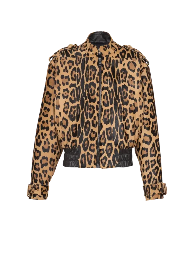 Bomberjacka i ponnyläder med leopardmönster
