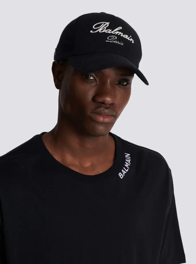 Bomullskeps med Balmain Signature-broderi
