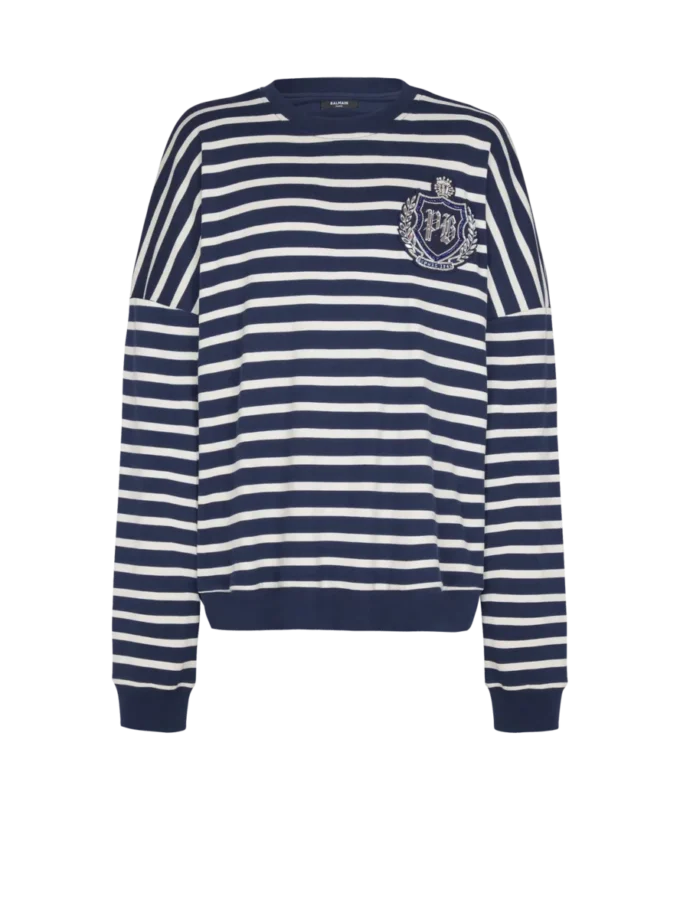 Bomullströja med collegeemblem och bretonska ränder