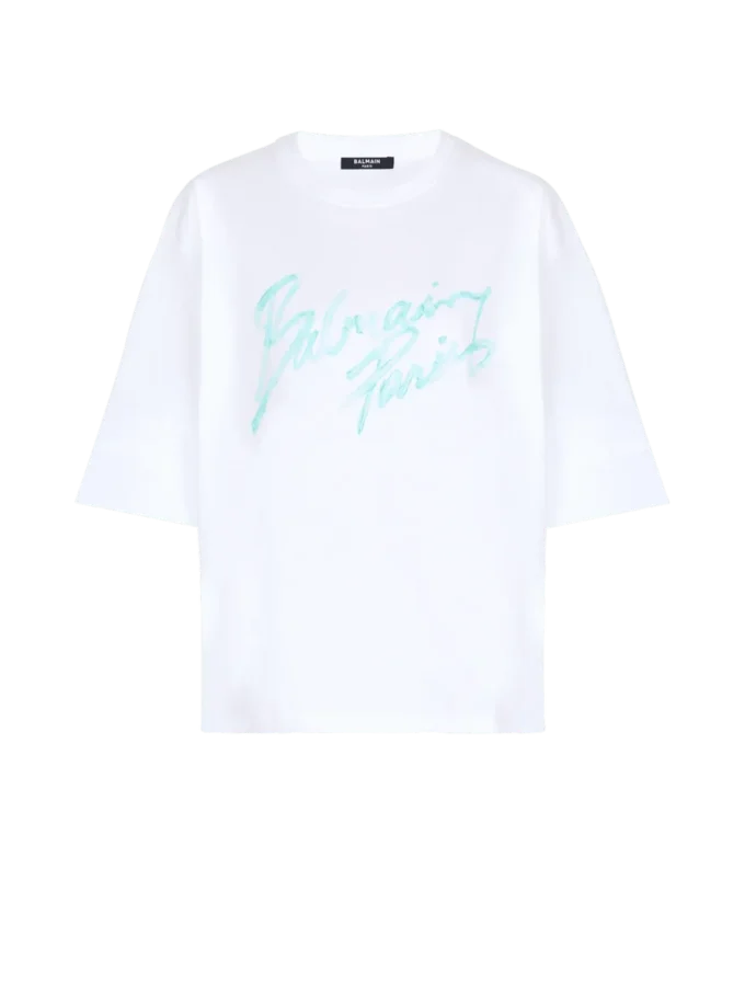 Boxig T-shirt med Balmain Paris Brush-tryck Boxig T-shirt med Balmain Paris Brush-tryck