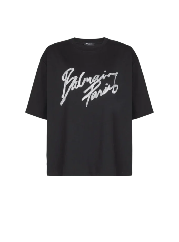 Boxig T-shirt med Balmain Paris Brush-tryck Boxig T-shirt med Balmain Paris Brush-tryck