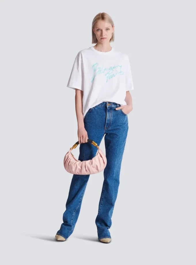 Boxig T-shirt med Balmain Paris Brush-tryck Boxig T-shirt med Balmain Paris Brush-tryck