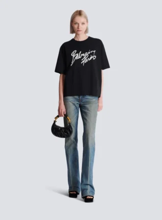 Boxig T-shirt med Balmain Paris Brush-tryck