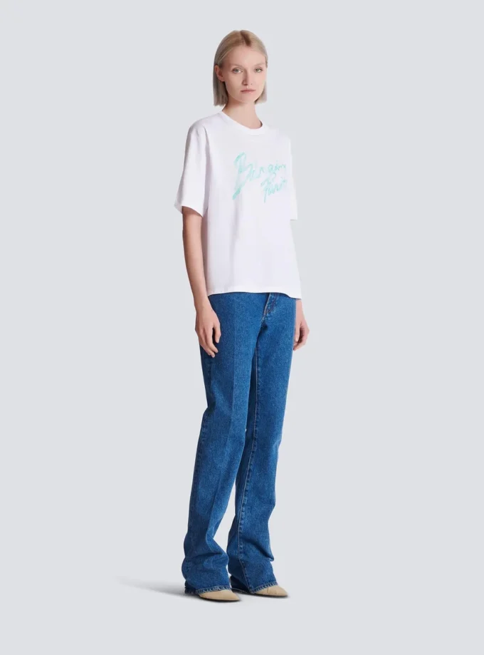 Boxig T-shirt med Balmain Paris Brush-tryck Boxig T-shirt med Balmain Paris Brush-tryck