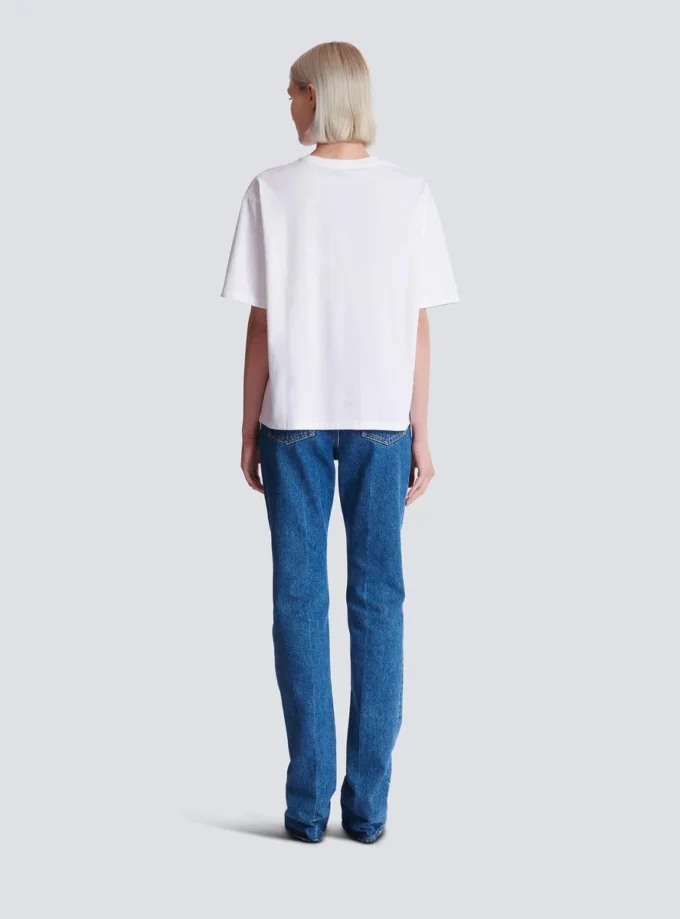 Boxig T-shirt med Balmain Paris Brush-tryck Boxig T-shirt med Balmain Paris Brush-tryck