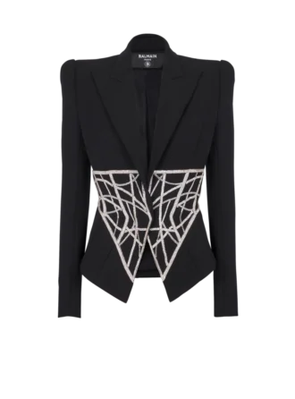 Broderad slim fit-jacka i grain de poudre
