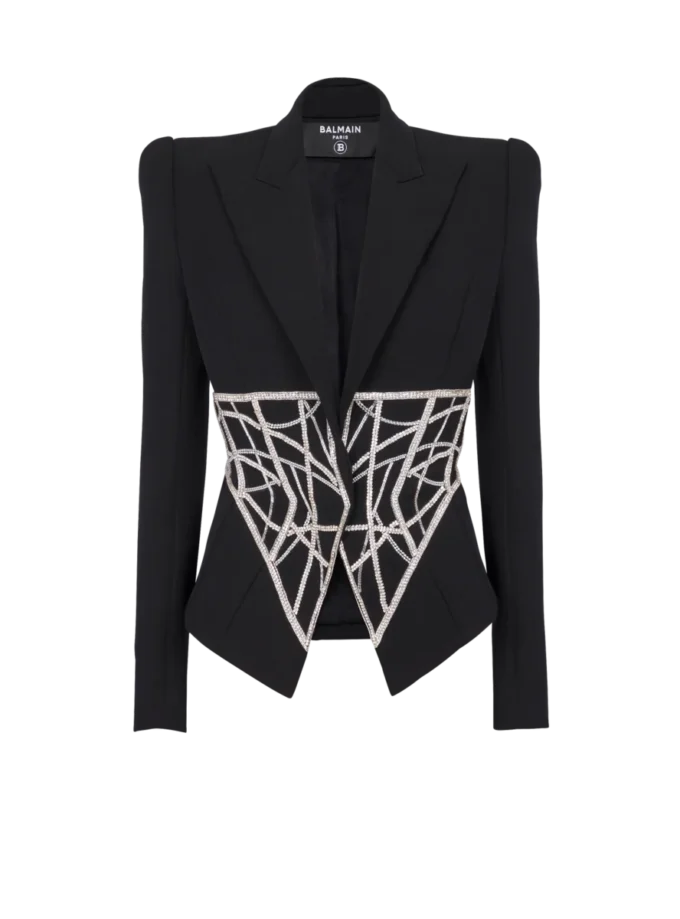 Broderad slim fit-jacka i grain de poudre Broderad slim fit-jacka i grain de poudre