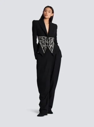 Broderad slim fit-jacka i grain de poudre