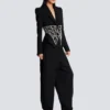 Broderad slim fit-jacka i grain de poudre Broderad slim fit-jacka i grain de poudre