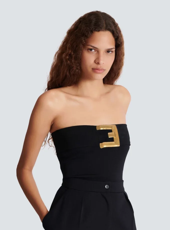 Bustier-bodysuit i crepe med bältesdetalj Bustier-bodysuit i crepe med bältesdetalj