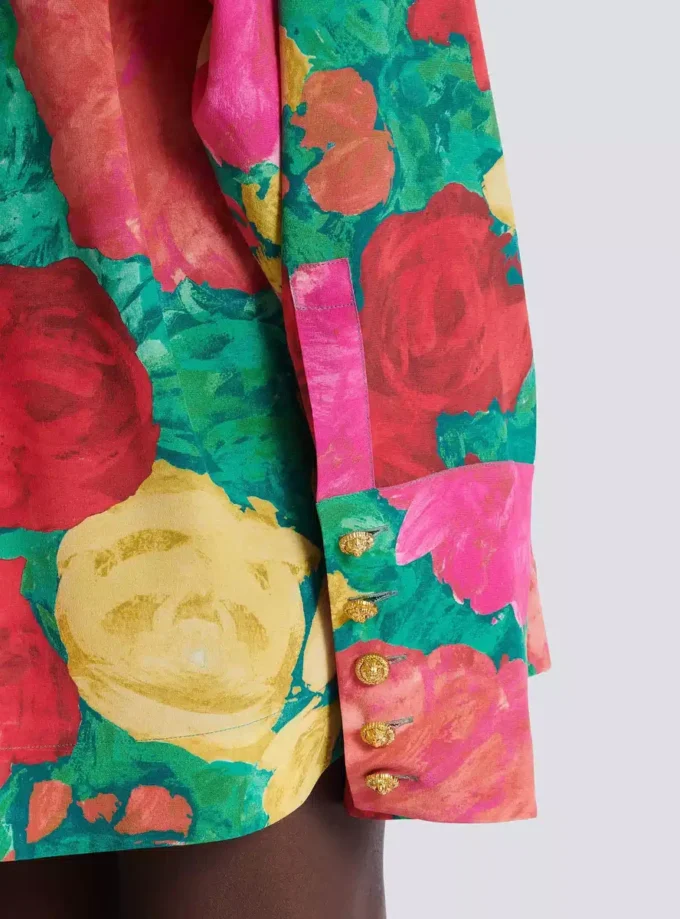 Crepe skjortklänning med rosmönster Crepe skjortklänning med rosmönster