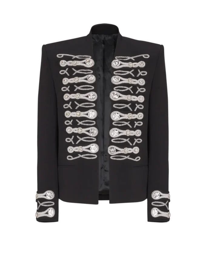 Crepe spencer-jacka med broderad frogging Crepe spencer-jacka med broderad frogging