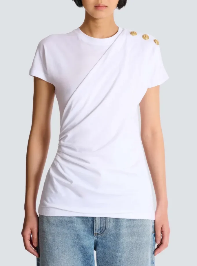 Drapierad T-shirt med knappar