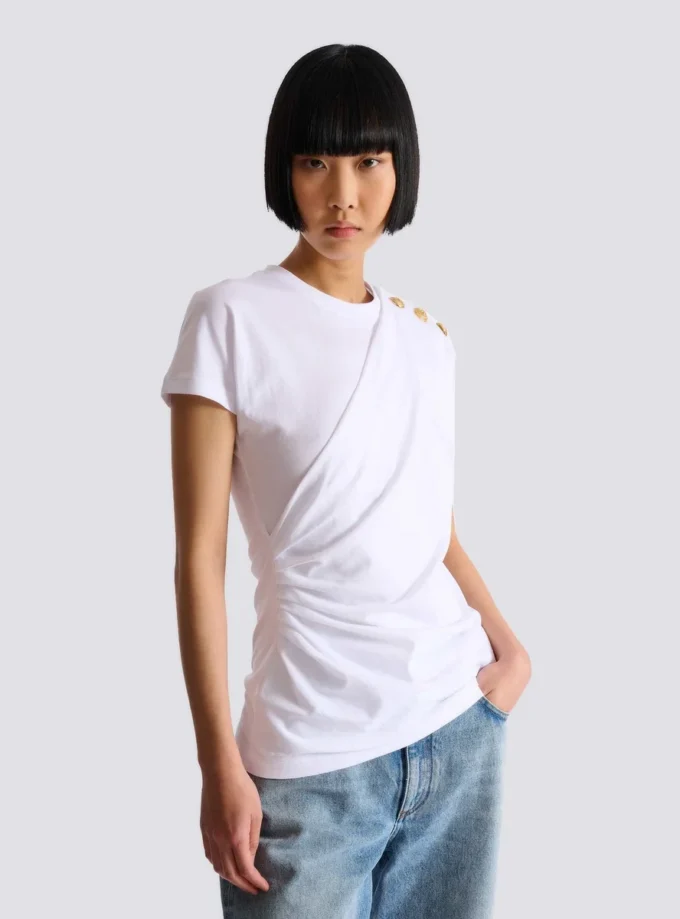 Drapierad T-shirt med knappar