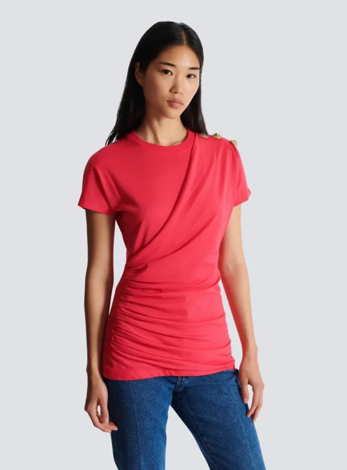 Drapierad T-shirt med knappar
