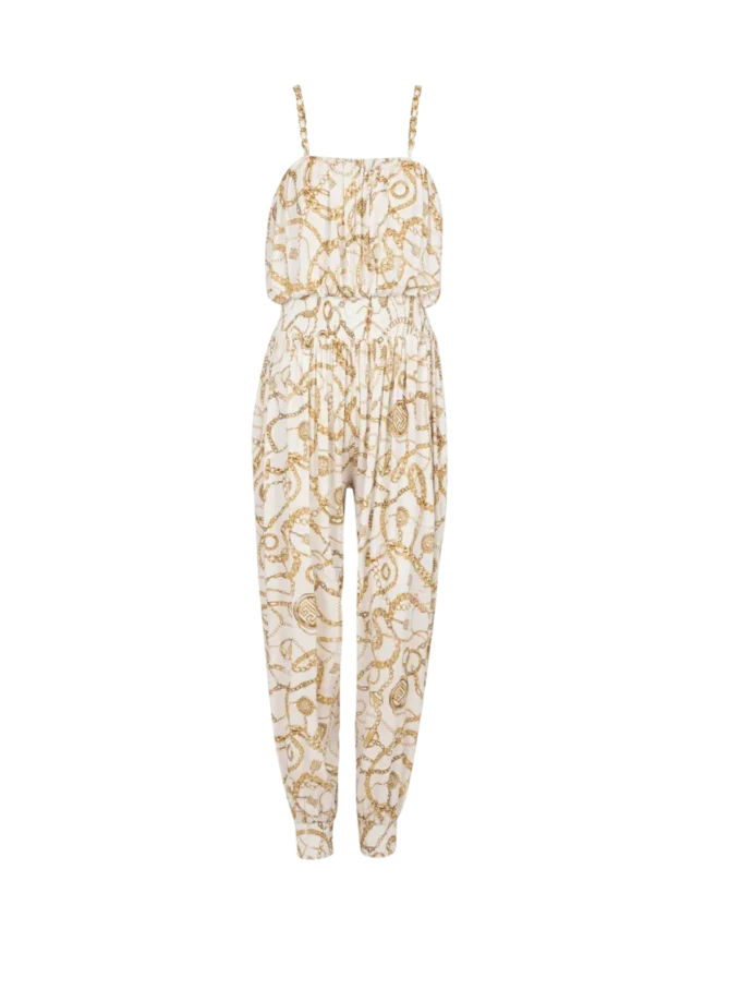 Flödande jumpsuit med tryck och Balmain Chains-mönster Flödande jumpsuit med tryck och Balmain Chains-mönster