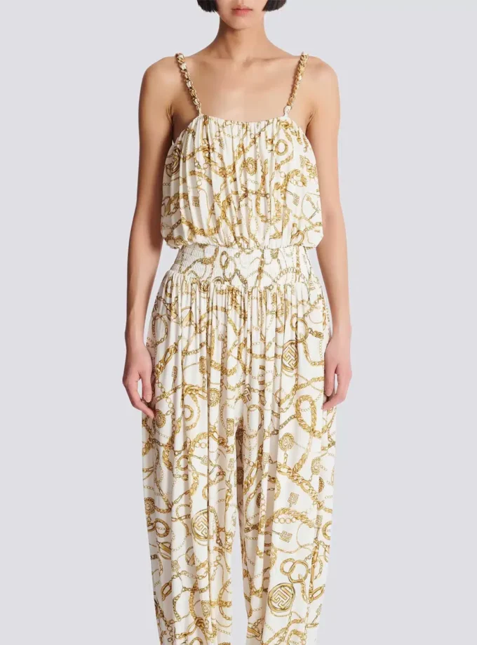 Flödande jumpsuit med tryck och Balmain Chains-mönster Flödande jumpsuit med tryck och Balmain Chains-mönster