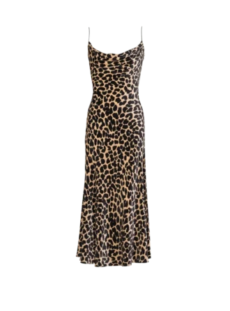 Flödande klänning i sammet med leopardmönster