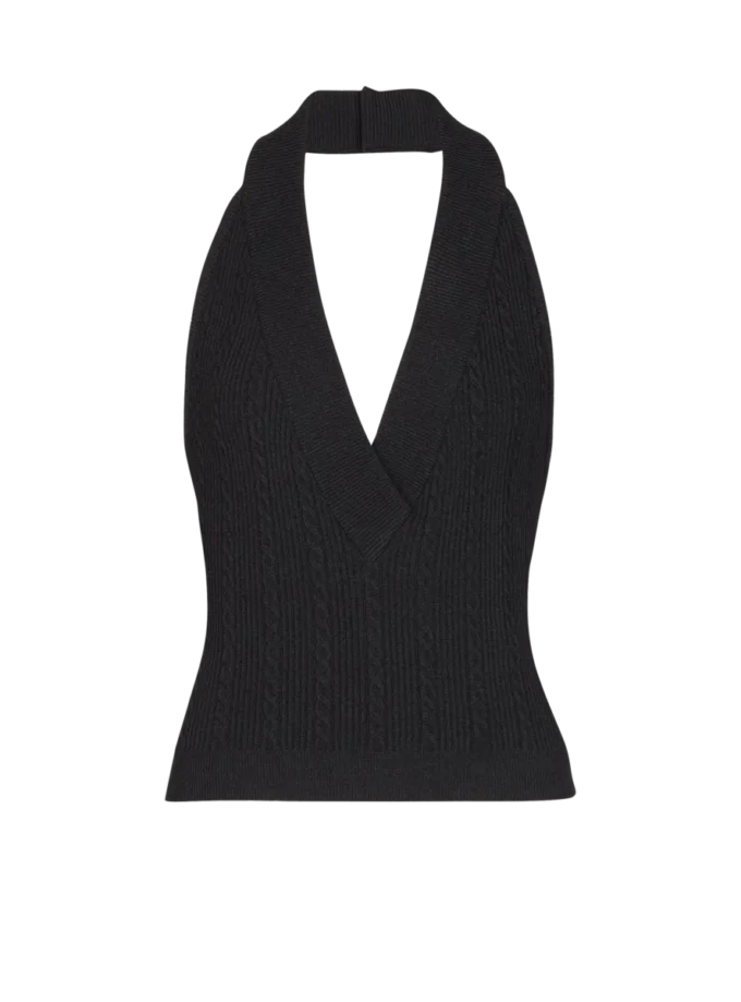 Halterneck-top i kabelstickad trikå