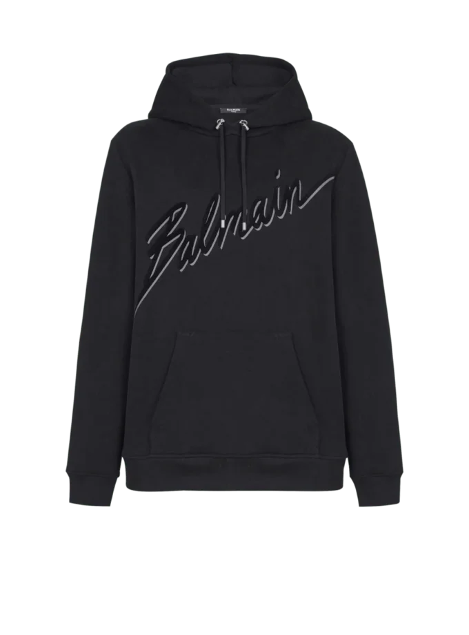 Huvtröja med flockade Balmain-bokstäver Huvtröja med flockade Balmain-bokstäver
