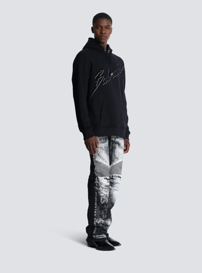 Huvtröja med flockade Balmain-bokstäver Huvtröja med flockade Balmain-bokstäver