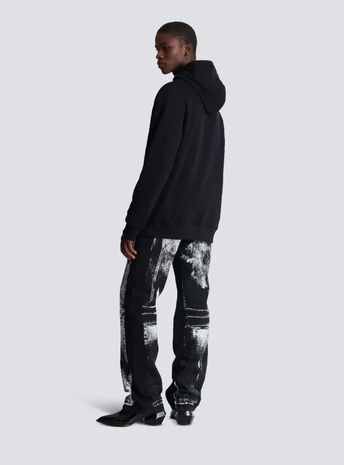 Huvtröja med flockade Balmain-bokstäver Huvtröja med flockade Balmain-bokstäver
