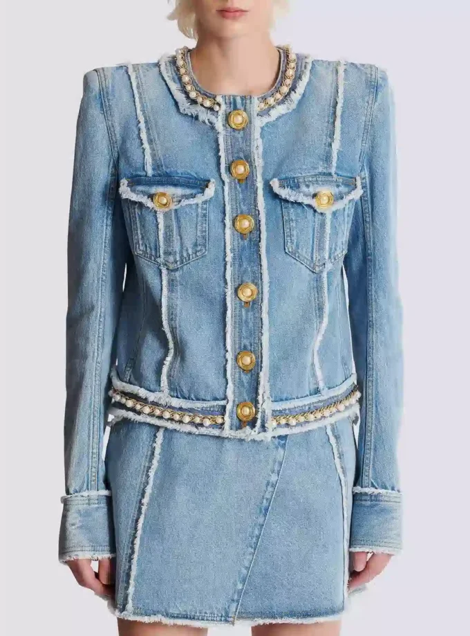 Jeansjacka med pärlkant