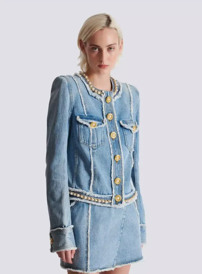 Jeansjacka med pärlkant