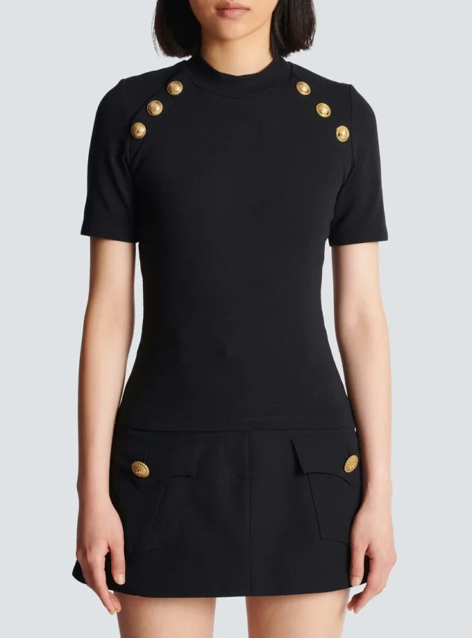 Jersey-T-shirt med 6 knappar