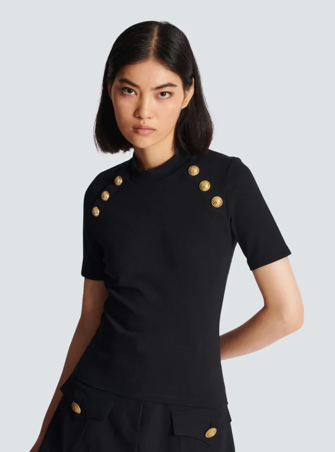 Jersey-T-shirt med 6 knappar