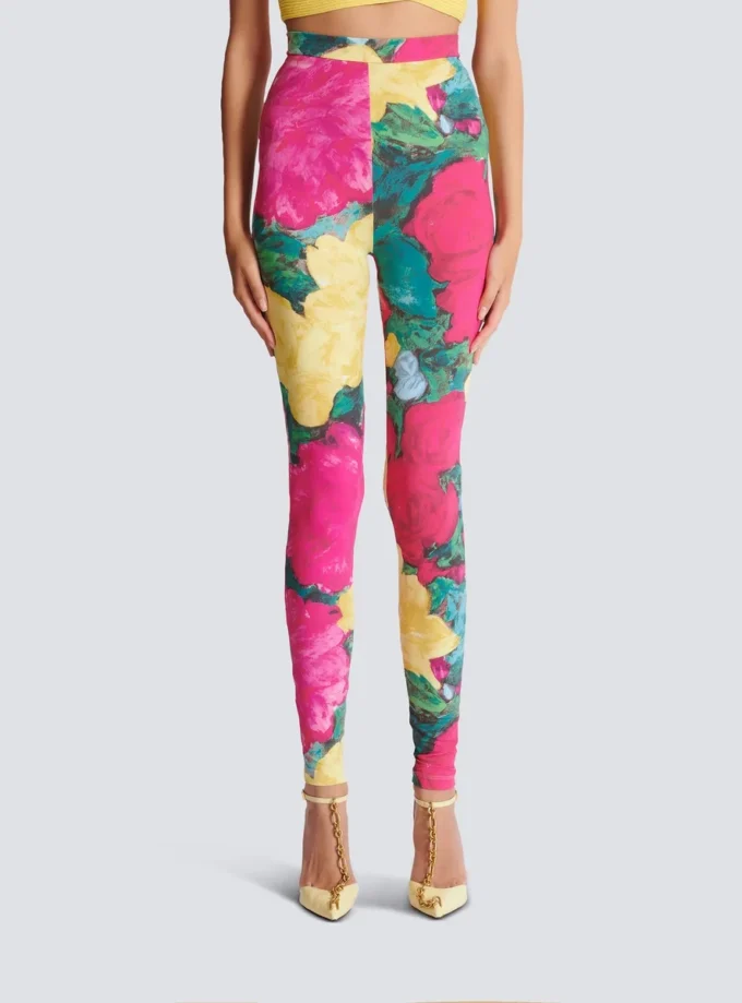 Jerseyleggings med rosmönster
