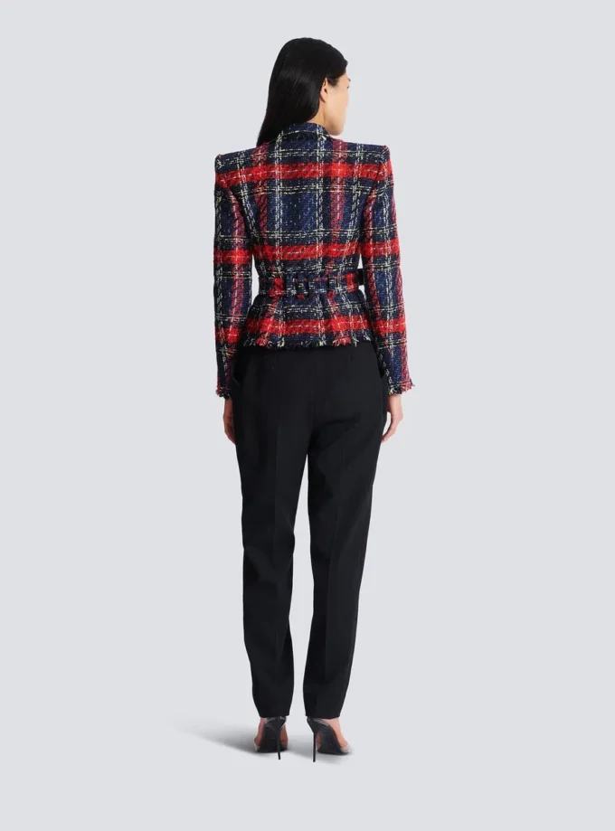 Kavaj i rutig tweed med bälte Kavaj i rutig tweed med bälte