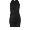 Kort draperad halterneckklänning i läder Kort draperad halterneckklänning i läder